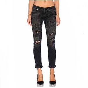 NWT AGOLDE Jeans Chloe Low Rise Slim Faded Destroyed Jeans Liverpool Black Sz 26